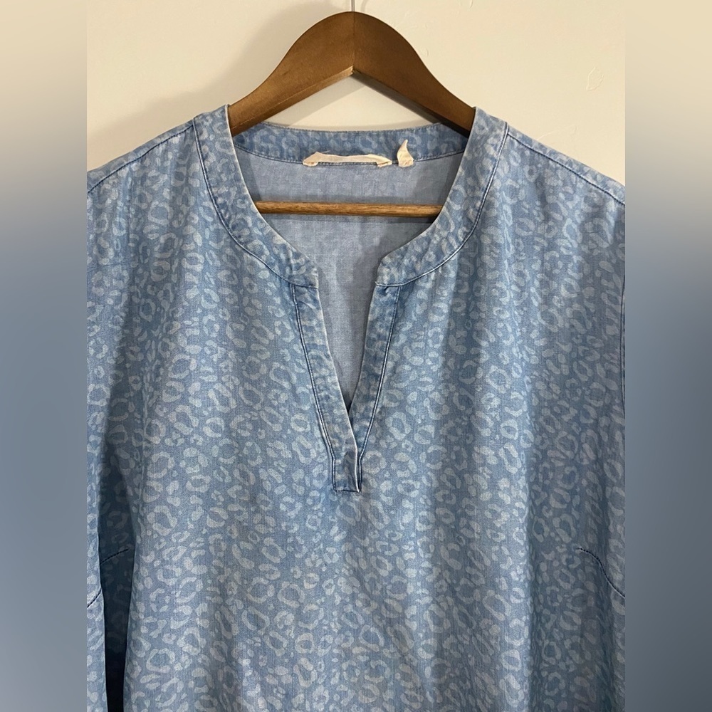Soft Surroundings - Leopard Print Chambray Blouse - image 2